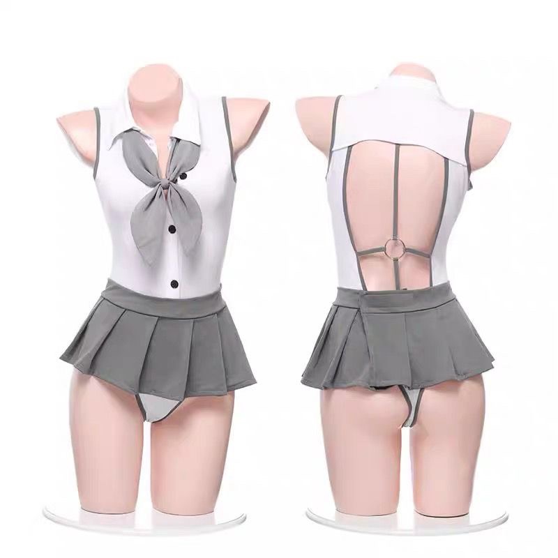 Sailor-Style Student Costume Set with Mini Skirt, Bodysuit and Bow Tie — detail image 6
