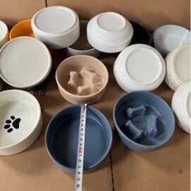 微瑕陶瓷猫碗猫食盆平底防打翻陶瓷宠物碗狗碗宠物陶瓷水碗慢食碗