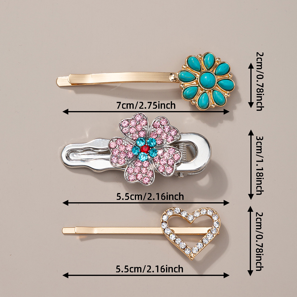 18g Weight Hair Clip Hair Accessories Type December Birthstone Turquoise Inlay Material 1 Set Quantity Outdoor, Street, Shopping Occasion Alloy Material Oval, Heart Shape Pattern Women's Gender Plating, Inlay Design Retro Style Women's Retro Oval Heart Shape Alloy Plating Inlay Turquoise Hair Clip 17