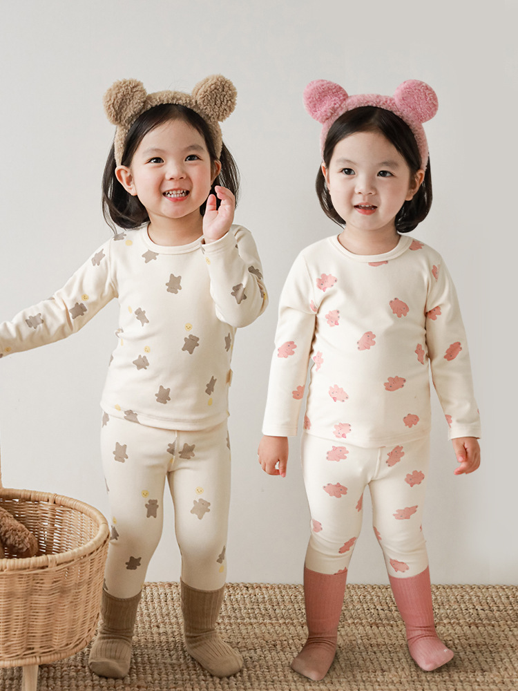 Conjunto de Ropa de Casa de Dibujos Animados para Niñas Qiuduo, Invierno 2025, Nuevo Pijama Infantil sin Costuras y Cálido