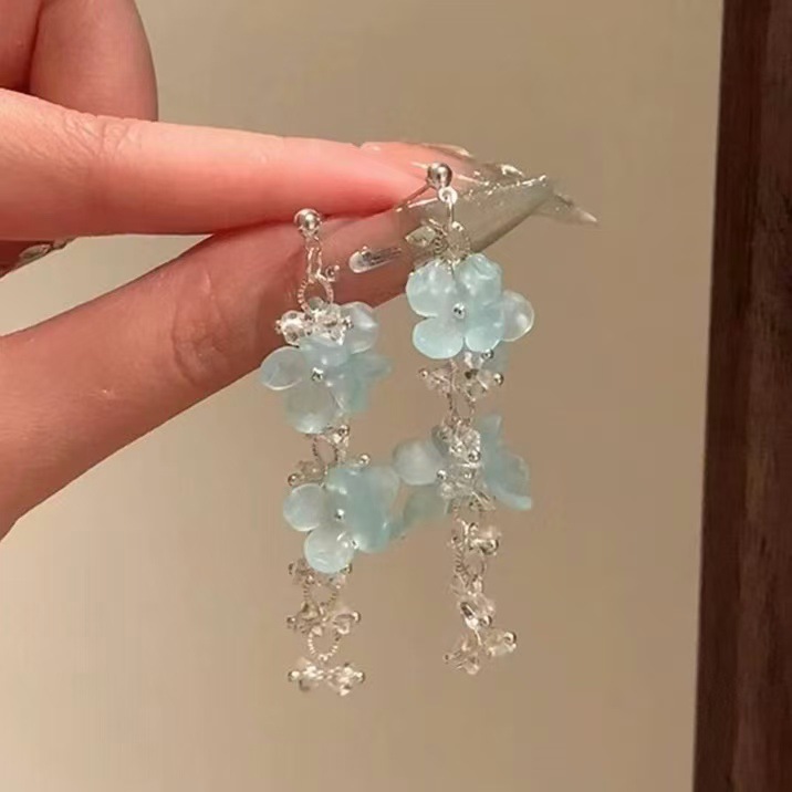 Pendientes de flores de color dopamina Pendientes dulces y frescos de primavera y verano Pendientes pequeños y elegantes de alta gama para mujer
