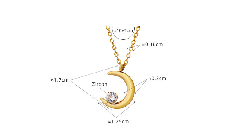 Fashion Moon Titanium Steel Inlaid Zircon Pendant Necklace 1 Piece