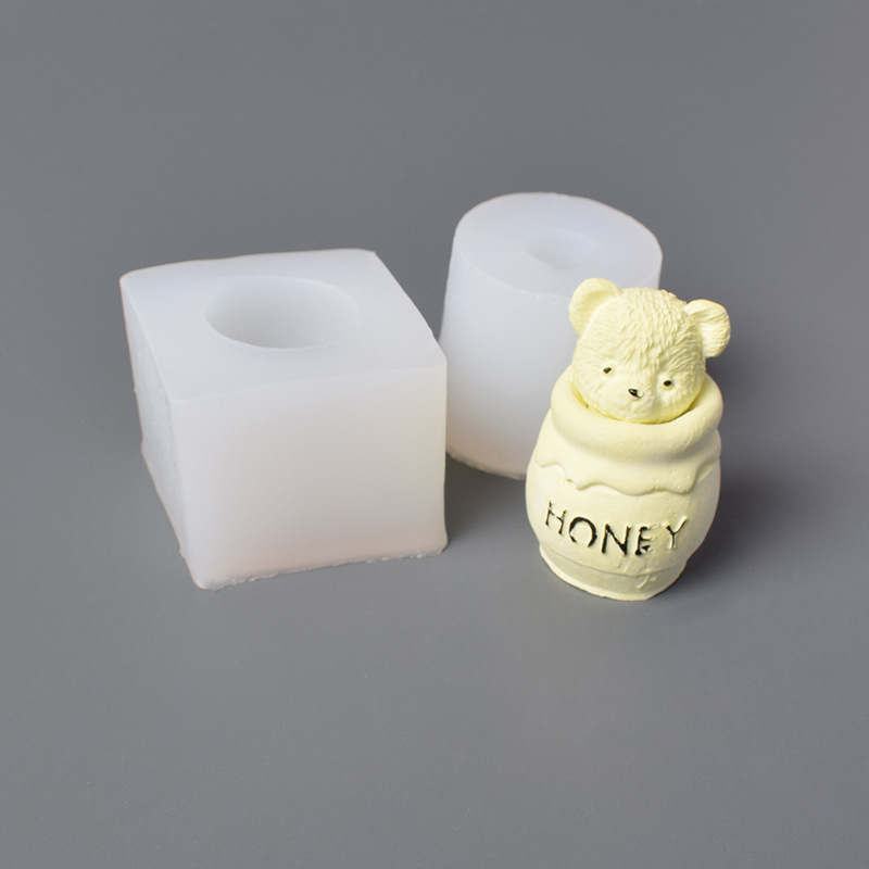 网红韩版泰迪熊蜂蜜罐硅胶模具巧克力烘焙蛋糕香薰蜡烛石膏滴胶