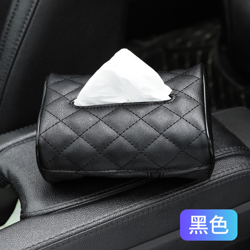 Geustos Sun Visor/Seat Back Tissue Box Holder Car Interior Napkin Case (Car tissue box/set) - black