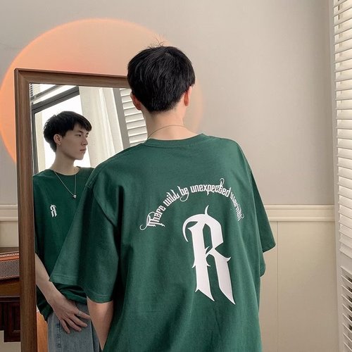 Cross-border Instagram short sleeve t-shirt for men, Hong Kong-style printed crew neck t-shirt, Hong Kong-style simple and versatile trendy brand five-finger top.