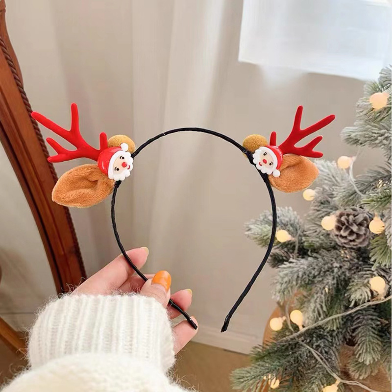 国境を越えたクリスマス森系ヘアバンド雪だるま鹿角ヘアアクセサリー子供祭りヘアクリップかわいいパーティー髪飾り|undefined