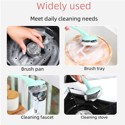 Stainless steel cleaning ball comes with handle 20 steel ball set handle kitchen brush pot large steel ball brush