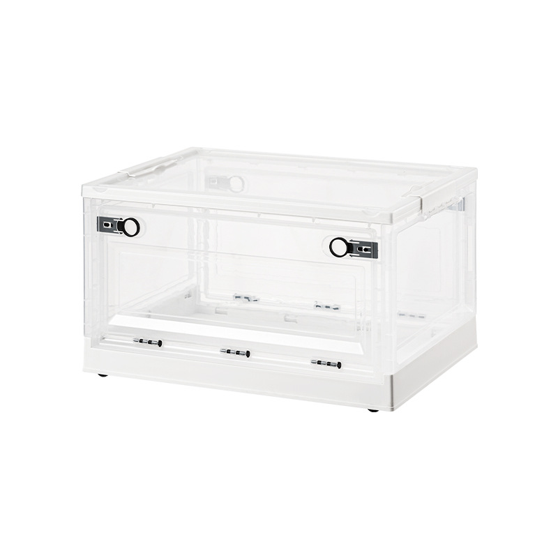 Transparente gran estudiante dormitorio plegable caja de almacenamiento libro juguete ropa puerta lateral caja de almacenamiento caja de organización