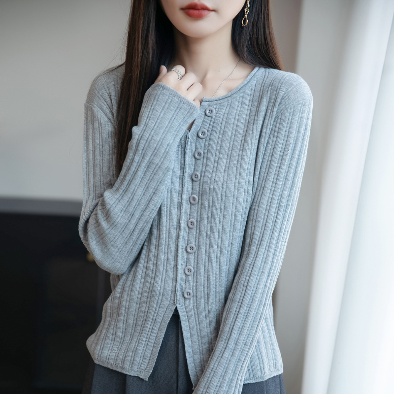 2025秋季新款长袖开叉女士针织衫显瘦气质上衣毛衣打底衫女A7136|undefined