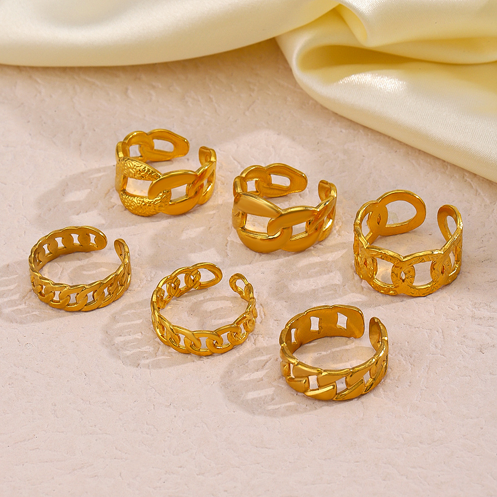 304 Stainless Steel 18K Gold Plated Retro Plating Hollow Out Oval Open Rings display picture 3