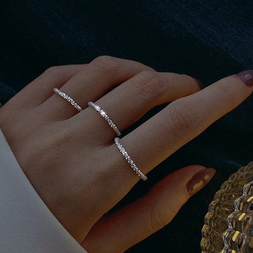 Japanese and Korean-inspired glittering starry sky single ring for women, niche ring with a cool and detached style, stackable ring for women