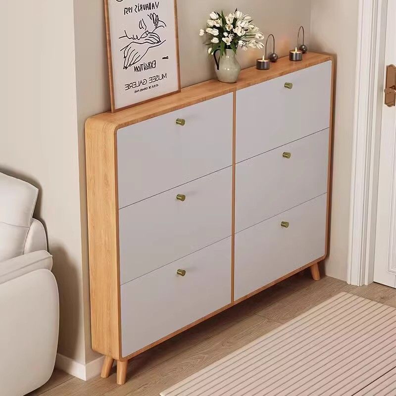 Solid Wood Nordic Ultra-Thin Shoe Cabinet for Home Entrance, Simple Modern Entryway Door, Narrow Version of the Stair Flip Cabinet 17cm