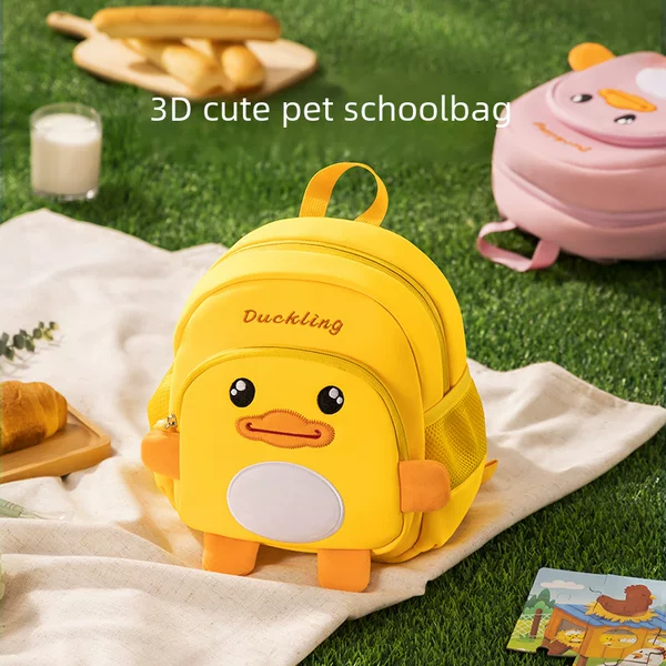 Kindergarten Girls Yellow Duck Schoolbag 1-3-6 Years Old Cartoon Backpack Traction Anti-loss Breathable Backpack for Children