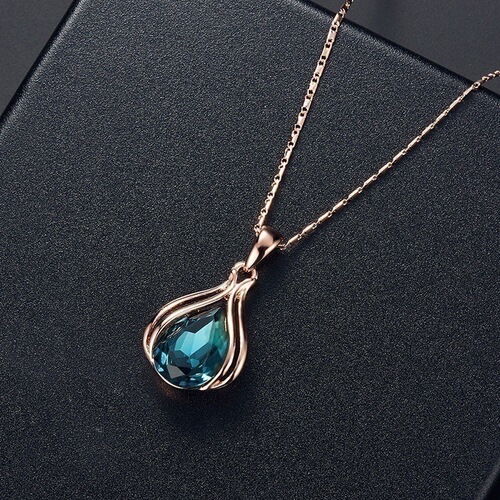 Foreign trade cross-border wish fashion women's blue green drop-shaped necklace earrings set decoration jewelry wholesale