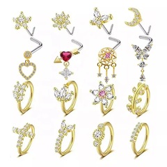 Gabi European and American Cross-Border Heart-Shaped Maple Leaf Moon Nose Studs, Nose Jewelry, Nose Rings, Stainless Steel Nose Studs, Body Piercing Accessories