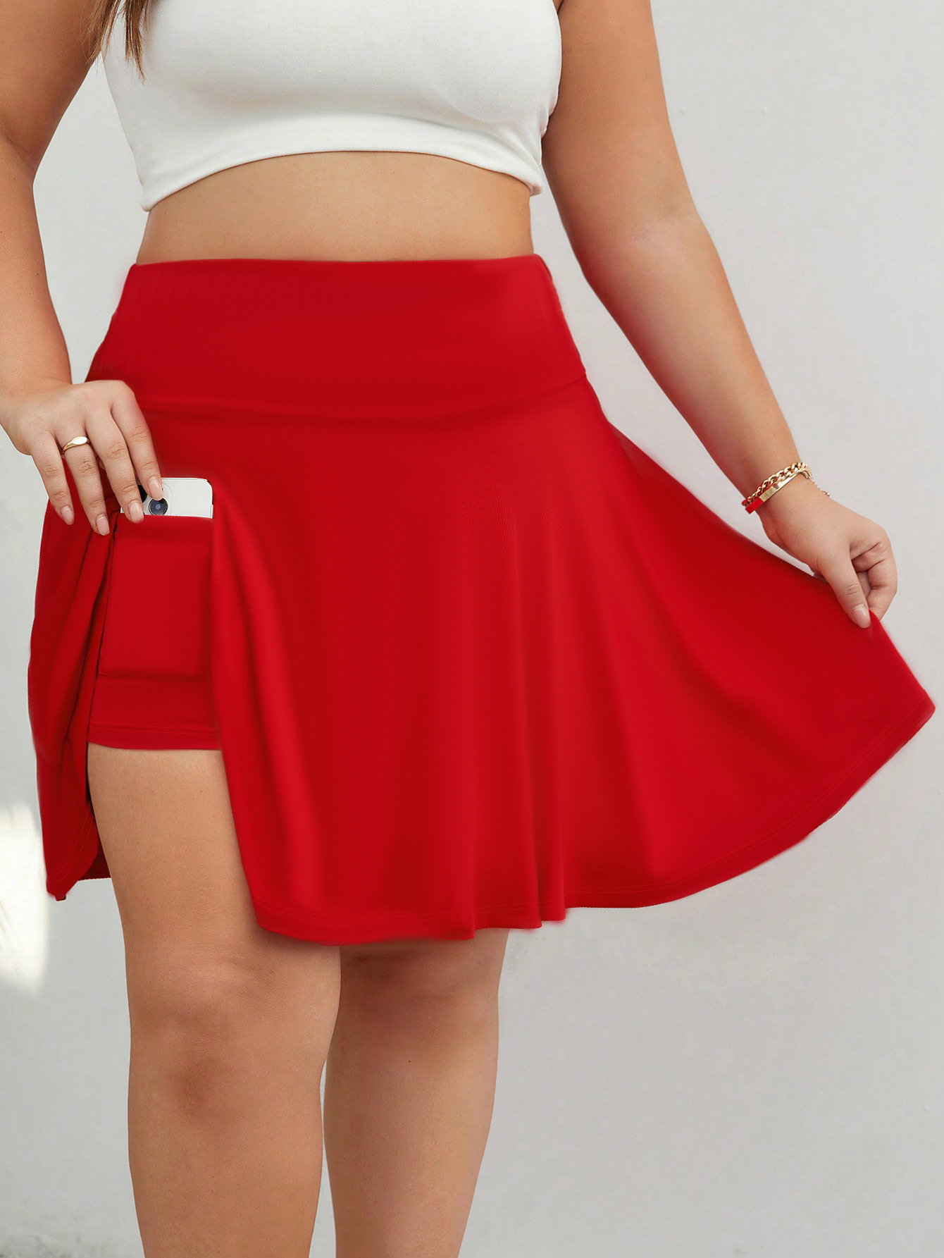 Nuevo transfronterizo europeo y americano de tamaño grande mujer sensación deportiva de plegado anti-caminar falda de busto pantalones invisibles fitness correr versátil