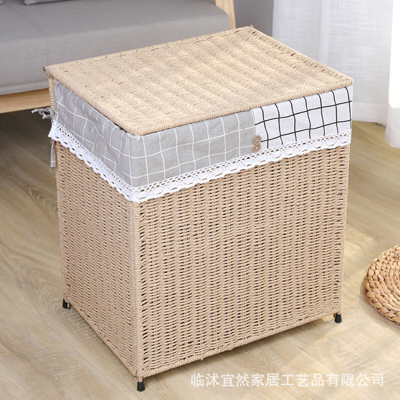Cesta de lavandería plegable de estilo nórdico personalizada Cesta de ropa sucia tejida de paja Artículos para el hogar tejidos a mano Cesta de almacenamiento de ropa sucia