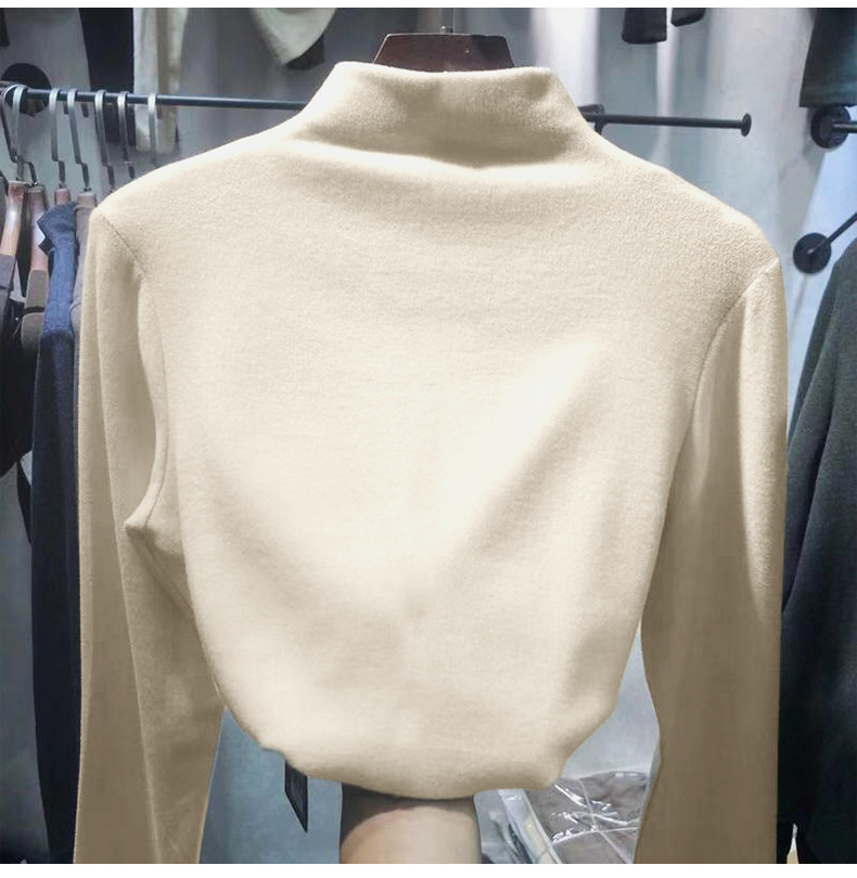 Casual Solid Color Spandex Polyester High Neck Long Sleeve Regular Sleeve T-shirt