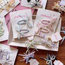 儿童春季小清新纯色基础BB夹女童珍珠手工蝴蝶结发夹亲子款侧边夹