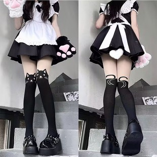 Japanese Lolita Kitty Long Tube Over-the-Knee Stitching Silk Stockings Women's Pantyhose Pure Desire Slimming Black Silk Base Socks