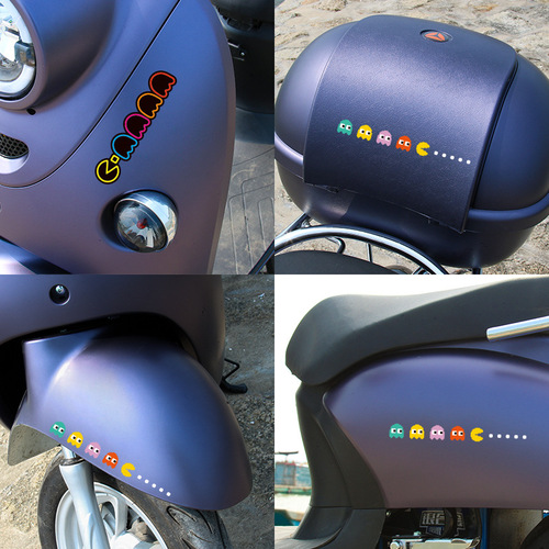 小霸王吃豆豆车贴创意个性可爱卡通电动摩托车装饰划痕贴汽车贴纸