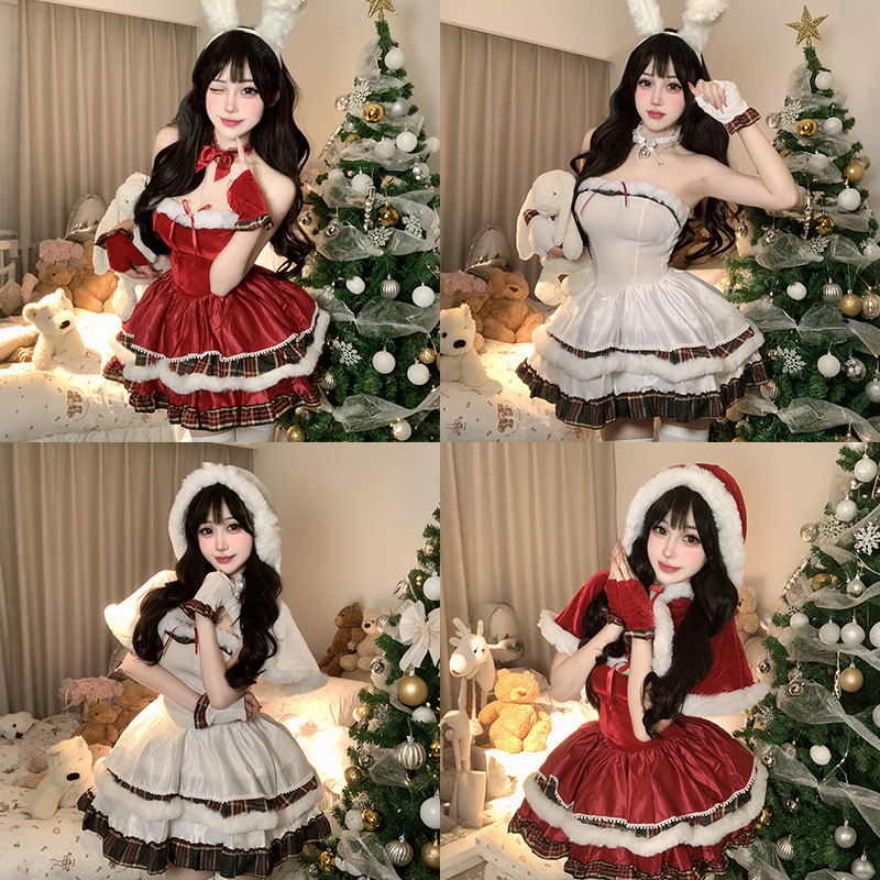 2026 Christmas Costume Lolita European and American Cross-Border Sexy Bustier New Year's Gown Cape Snowman Dress 2026 Christmas Costume Lolita European and American Cross-Border Sexy Bustier New Year's Gown Cape Snowman Dress