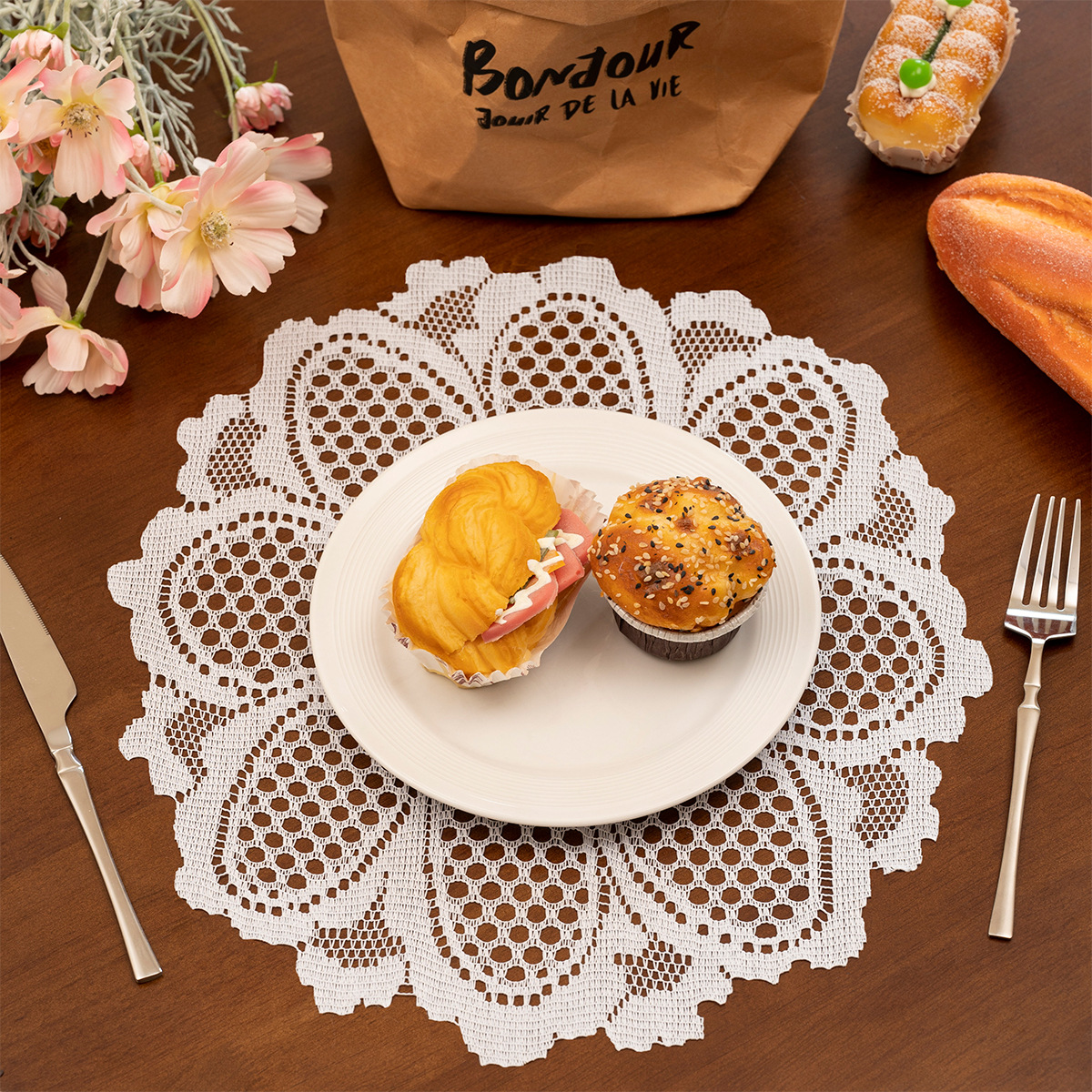 Encaje tejido por urdimbre transfronterizo margarita redonda mantel de flor de la perla servilleta del hotel mesa de centro para el hogar mantel TEMU