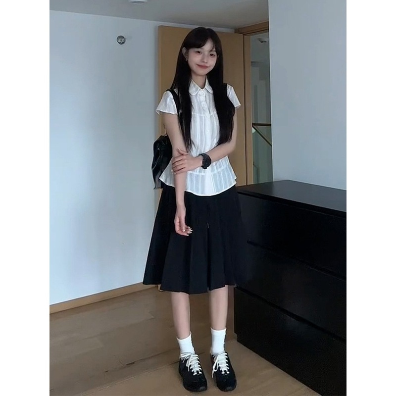 2025夏季新款日系甜妹白色短袖衬衫女简约百搭学生小清新衬衣上衣|undefined