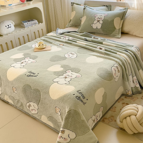 Coral velvet sheet single piece cartoon plus velvet flannel blanket fleece blanket single and double dormitory blanket thick cover nap