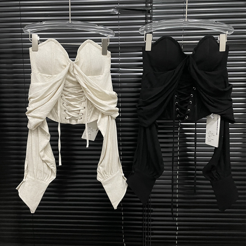 2025 French Style High-end Sense Strap Fishbone Strapless Women's Autumn Retro Pure Desire Spice Girl Slim-fit Top