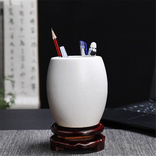 Personalized Black Pottery Large Retro Pen Holder Ornaments Study Craft Rotating Ceramic Brush Insert for Teacher Gifts
