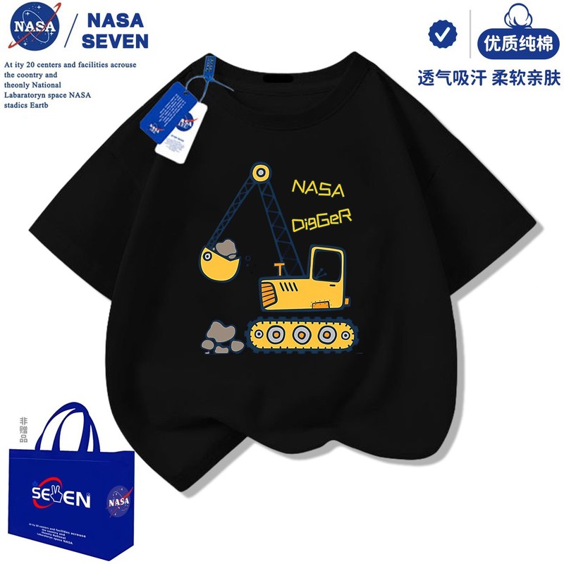 NASA ショベルボーイズ半袖ファッショナブルな夏の新しいエンジニアリング車両純綿 Tシャツ子供用ベビーハンサムトップ|undefined