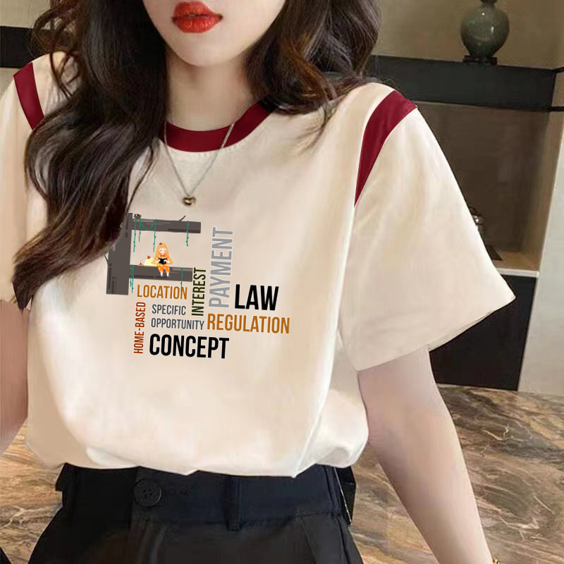Summer chubby girl plus size Cotton Stitching Contrast Color T-shirt Niche Short-sleeved T-shirt Loose Slim Belly-covering Top Trendy Ins