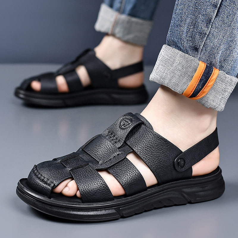 Dép sandal nam cỡ lớn mũi kín đế dày, giày đi biển kiêm dép lười đa năng — Màu nâu, màu vàng, màu đen