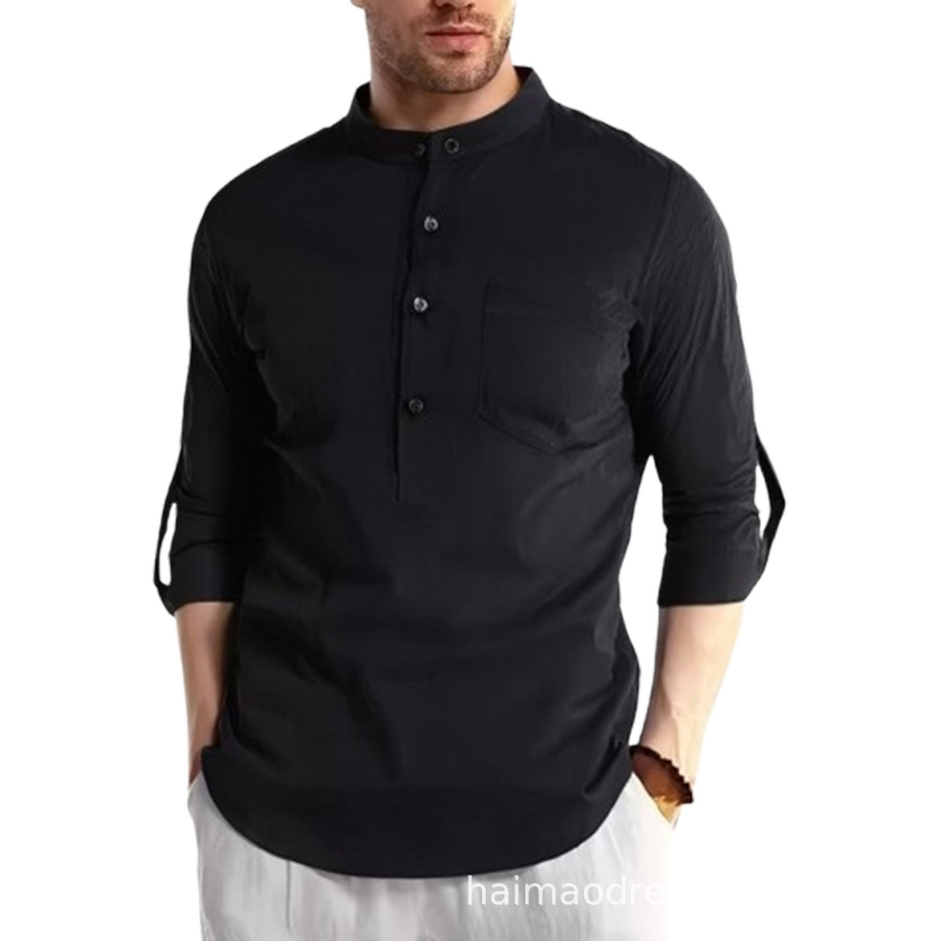 Camisa Henley de Manga Larga para Hombre, de Algodón Puro, Popular en Primavera y Verano 2026, Camisa Yiwu, Ropa Formal para Hombre, Tallas Grandes