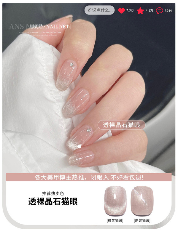 恩妮诗万能晶石猫眼甲油胶新款爆闪冰透极光宽猫指甲美甲专用|undefined