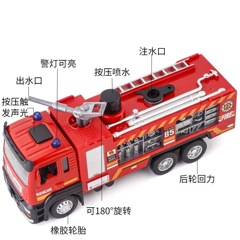 Warrior, metal realistic ladder play in water, toy car with light music, car model, fire truck