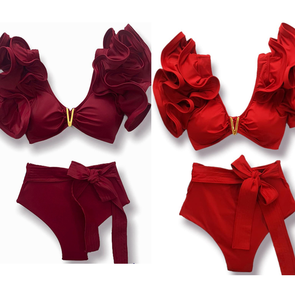 225g Weight Comfort Feel Of Sensation High Waist Panties Waist Briefs Panties Style Women'S Solid Color 2 Piece Set Bikinis Swimwear