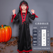 万圣节女童服饰 歌德服南瓜女巫魔鬼裙儿童cosplay表演服装扮道具