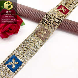 批发厂家直销民族风亮片金股线刺绣花边 4.3公分服装绣花条码辅料