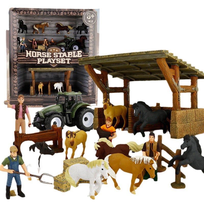 Simulación transfronteriza granja animal rancho Caballo granja cerca traje caballo criador juguete modelo decoración regalo