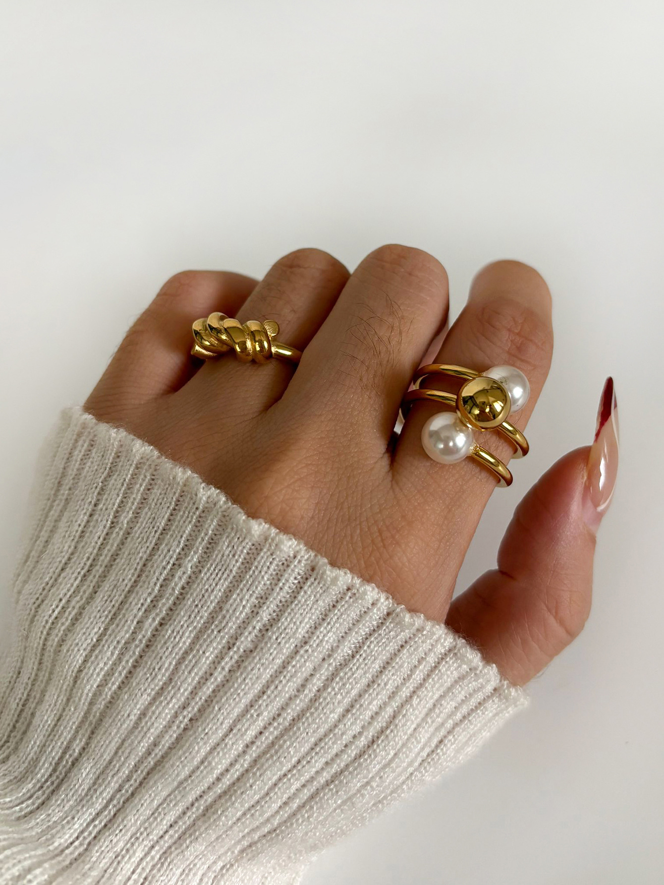 316L Stainless Steel Material 18K Gold Plated 316L Stainless Steel  Geometric Waterproof Non Tarnish Surgical Steel Simple Style Commute Rings For Women's
