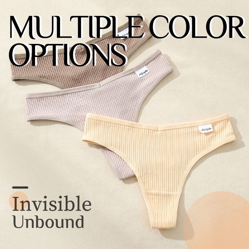 New Threaded Cotton Thong Women's Breathable Low-Waist Sexy Seamless Cotton Simple Women's Briefs W175-2