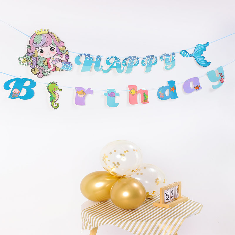 マーメイドフラッグ ファットヘッドドール 誕生日フラッグ 英語誕生日バナー|undefined