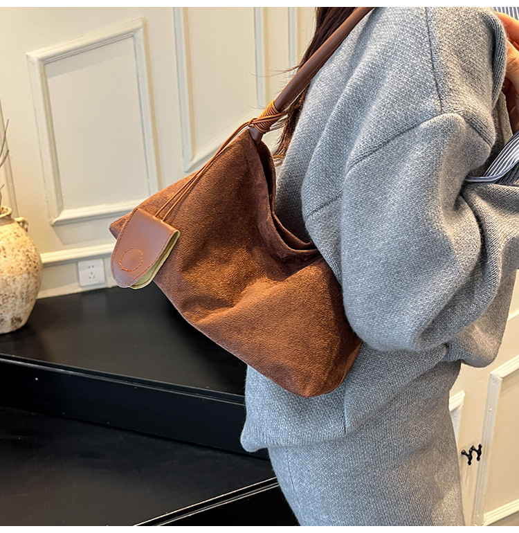 Suede Texture Curved Single Handle Shoulder Bag 21