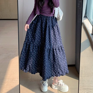 早秋款法式甜美碎花半身裙女2025春秋季高级感收腰显瘦a字长裙子