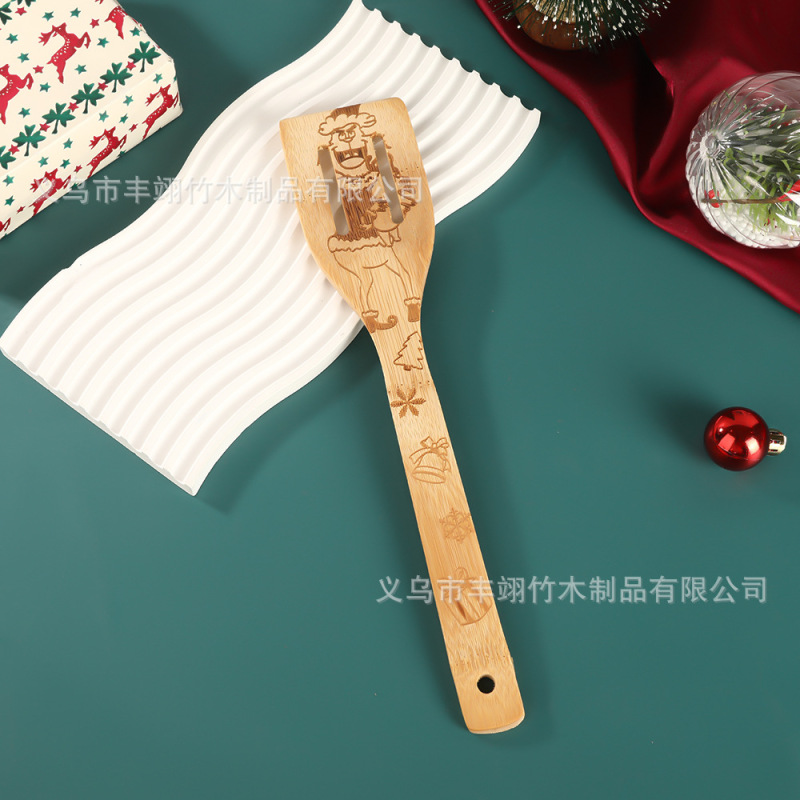 跨境木勺激光雕刻圣诞餐具厨房用具烹饪铲子竹制日用餐厨铲子厨具|undefined