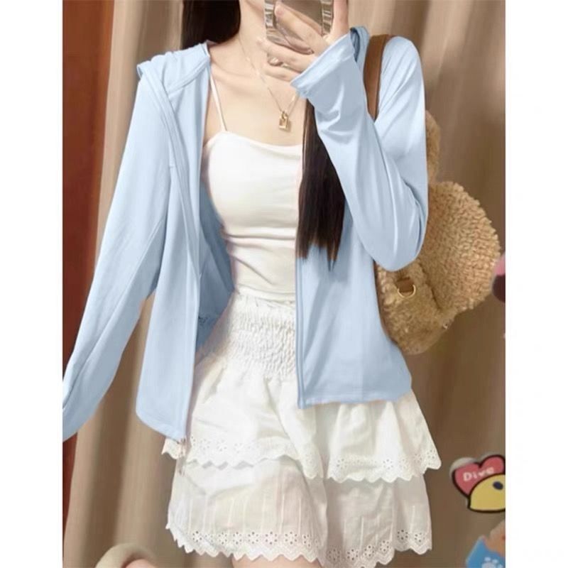 Sun Protection Clothing for Women to Wear Outside in Summer, Thin Ice Silk Sun Protection Clothing, Anti-Uv Elegant, Long-Sleeved Hooded Cardigan Upf50+ Sun Protection Clothing for Women to Wear Outside in Summer, Thin Ice Silk Sun Protection Clothing, Anti-Uv Elegant, Long-Sleeved Hooded Cardigan Upf50+