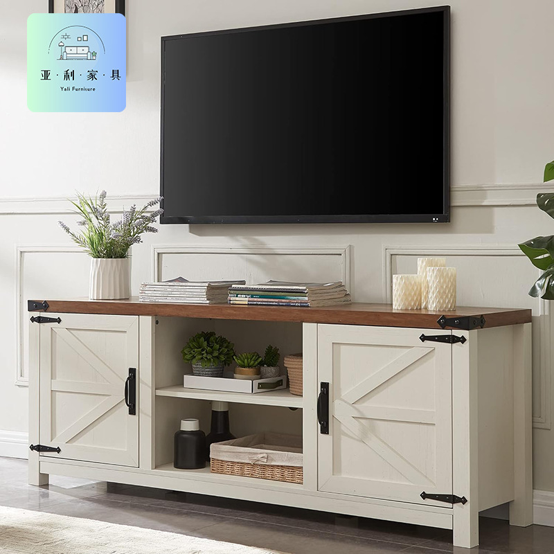 Sliding Barn Door Living Room Tv Cabinet Farmhouse Style Console Table Cabinet Storage Cabinet Spliced ​​Crafts Coffee Table Side