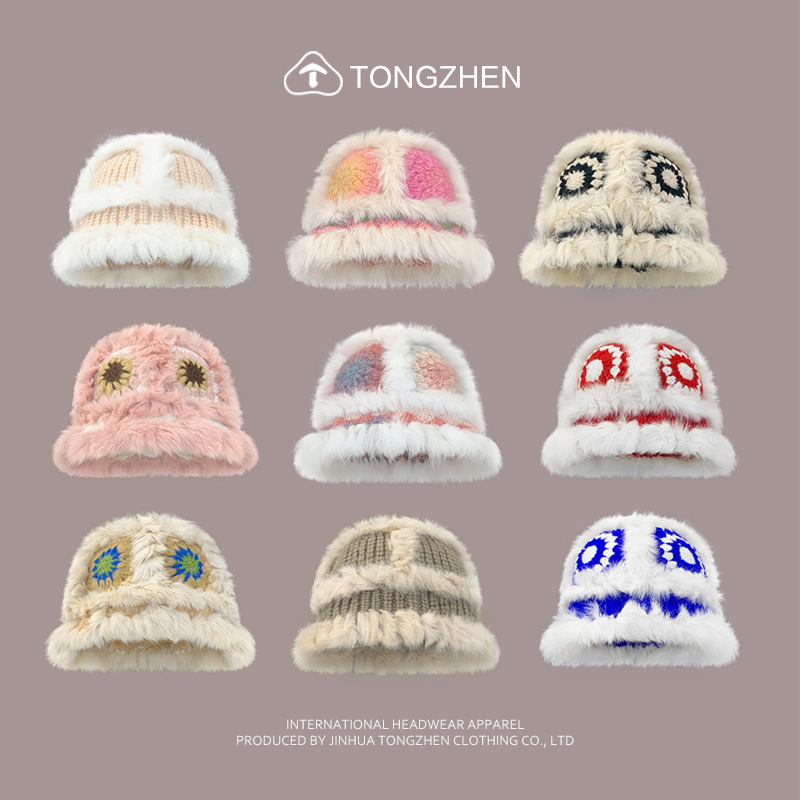 China-Chic Kaninchenhaar Löwe Erwachen Niedlicher Plüsch-Tigerkopf für Kinder, chinesische gestrickte Fischermütze im Winter_voghion.com